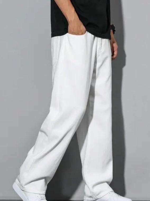 Men's Loose Fit Mid Rise  White Jeans